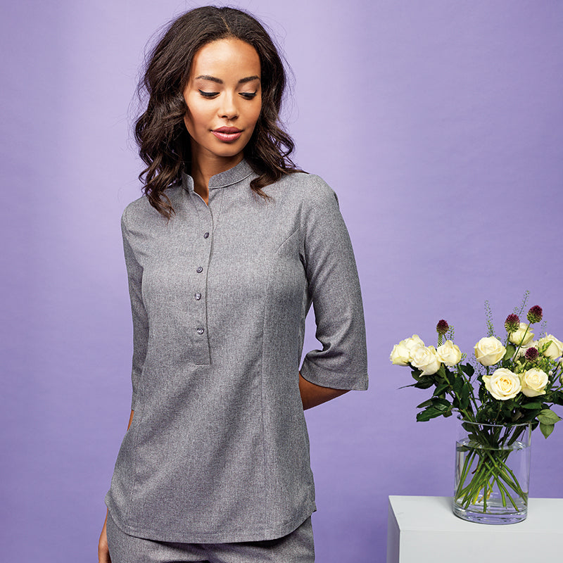 VERBENA LINEN LOOK BUTTON-UP BEAUTY TUNIC PR685