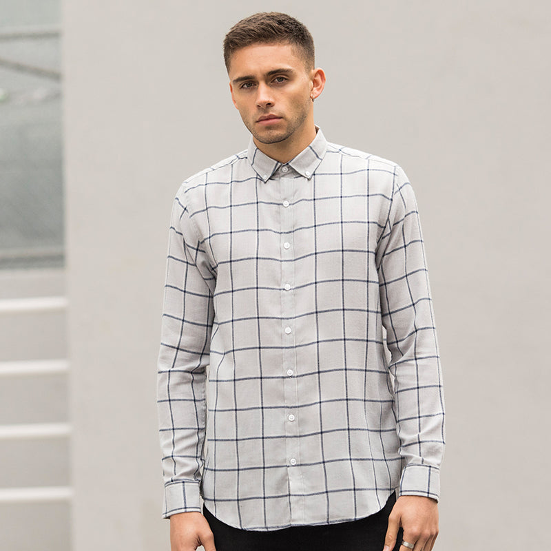 BRUSHED CHECK CASUAL SHIRT WITH BUTTON-DOWN COLLAR SF560