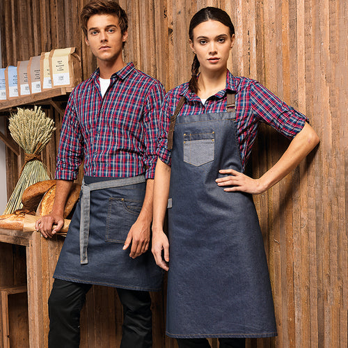 DIVISION WAXED-LOOK DENIM BIB APRON WITH FAUX LEATHER PR136