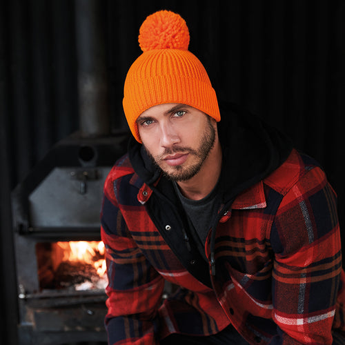 ENGINEERED KNIT RIBBED POM POM BEANIE BC382